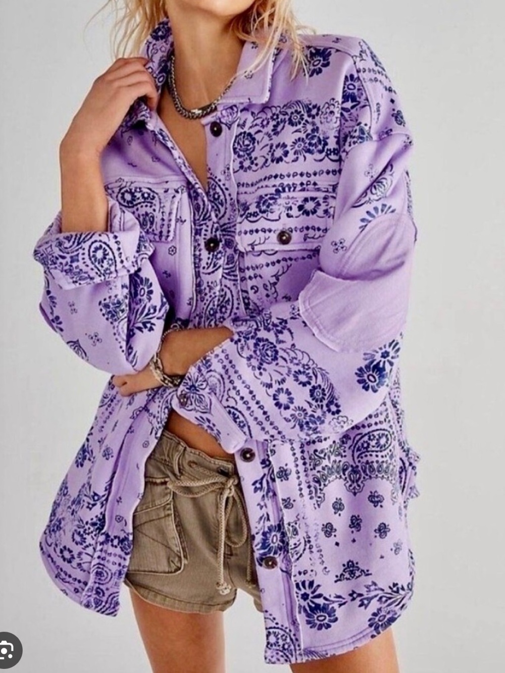 Free People Ruby West Coast Lavender Bandana Print Button-Down Shirt Jack